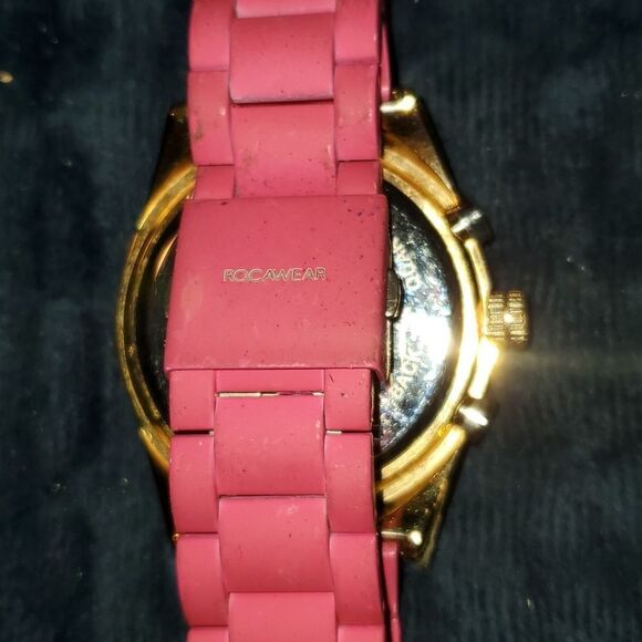 Rocawear Women's RL0129‎ Large Pink & Gold 3 Multifunction Enamel Bezel Watch - Picture 4 of 10